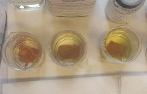 Marble Test 2: 24 hours in solution left closeup